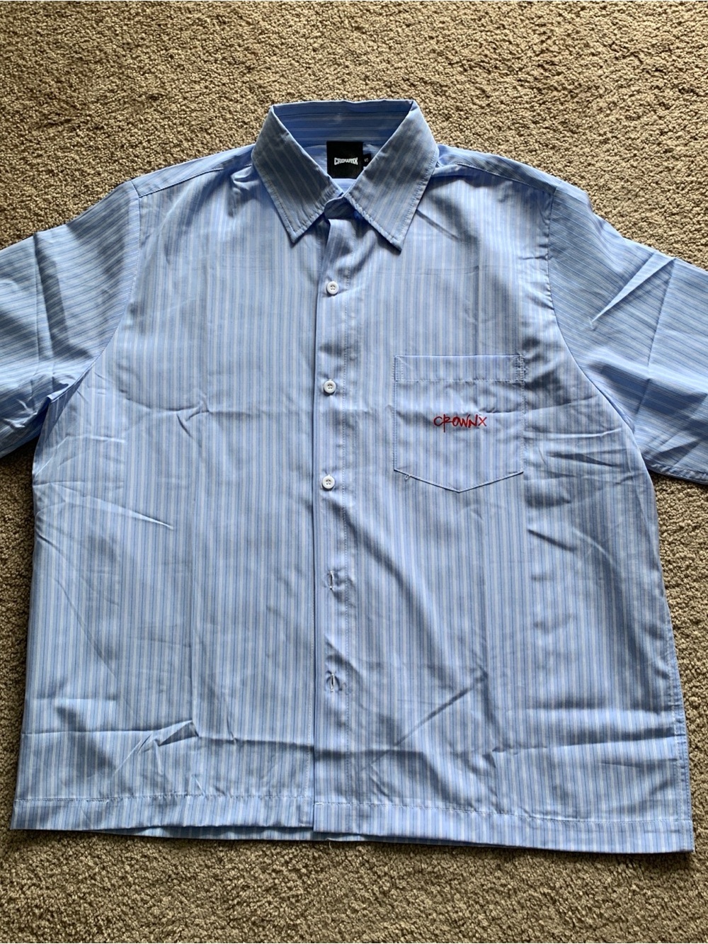 Crown Blue Pinstripe Men's Short-Sleeve Button-Down Shirt